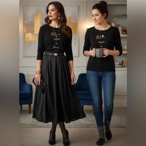 Disney x LC Lauren Conrad Once Upon a Time Black Lace Hem Long Sleeve Top XL.